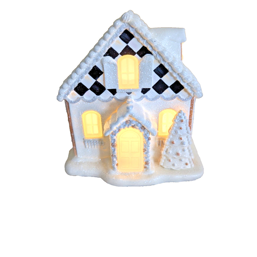 Mackenzie Childs Gingerbread Cottage House Courtly Check 8" Illuminated